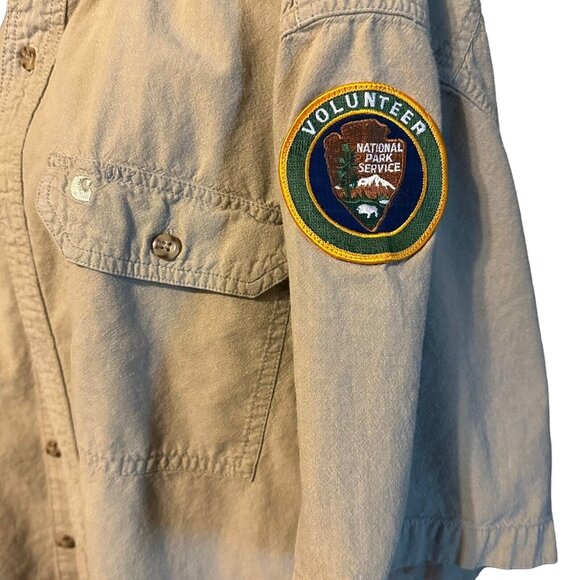 Carhartt National Park Volunteer Beige Short Sleeve Shirt with Patch & Button Po - Picture 3 of 16